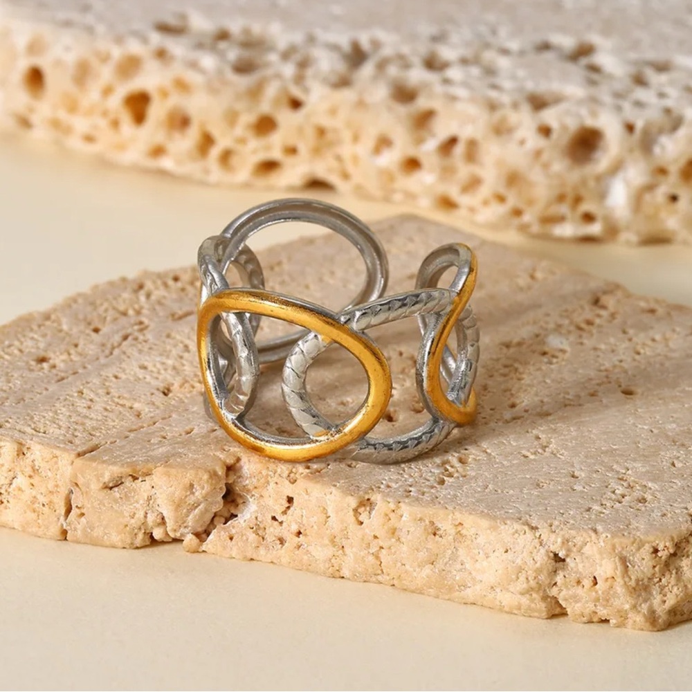 Stainless Steel 18K Gold Plated Ring - Unique Interlocking Design!